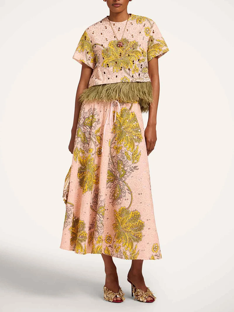 Elegant Two-piece Paisley Print Feather Trim
