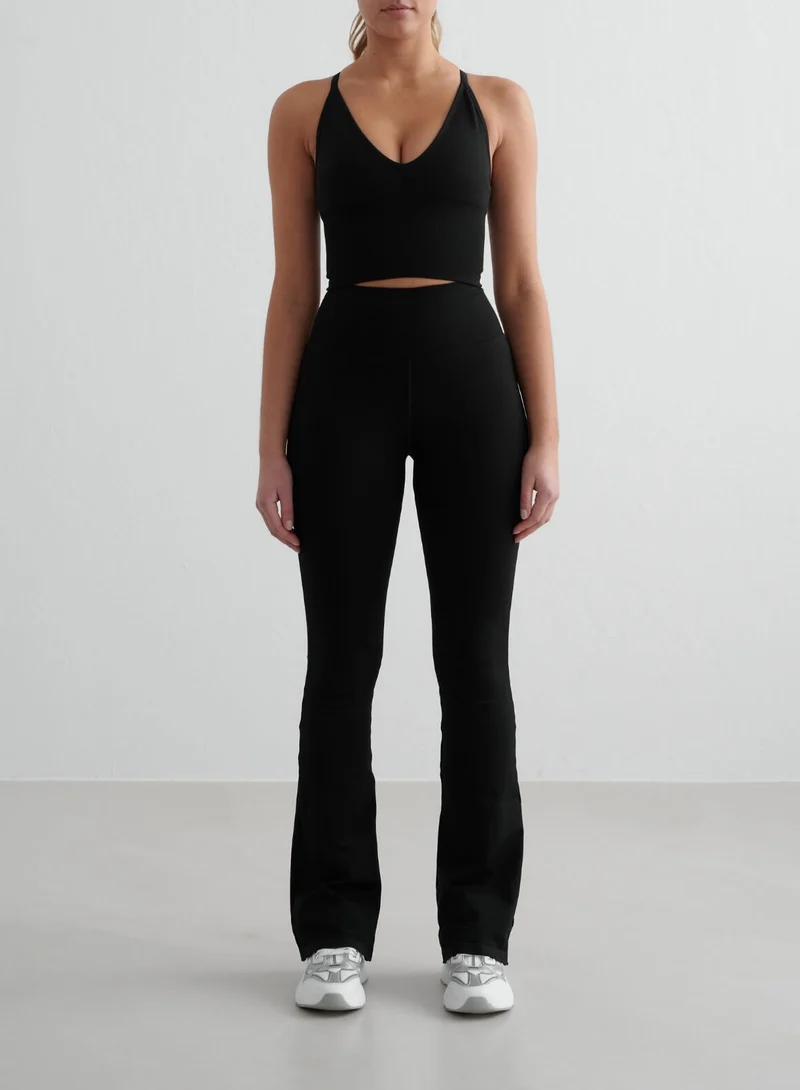 Black Shape Seamless Flare Tights & Cross Back Bralette Set