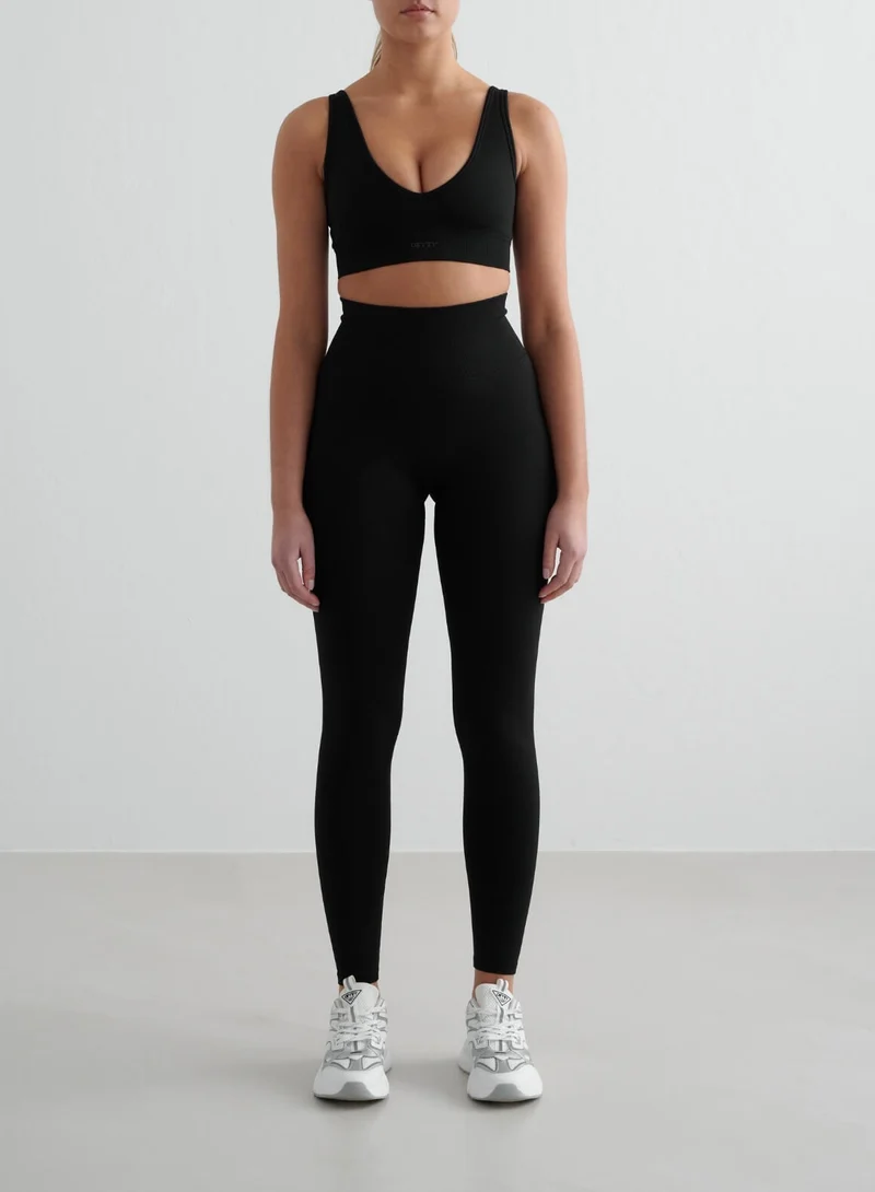 Black Shape Seamless Tights & Deep Cut Bra Set