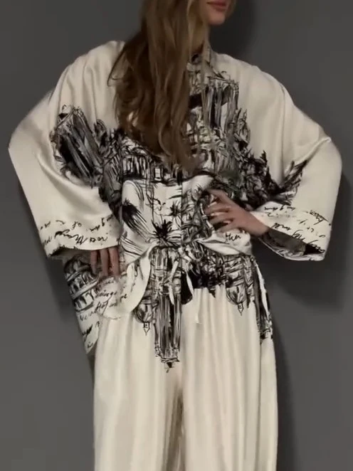 Architectural Print Satin Shirt