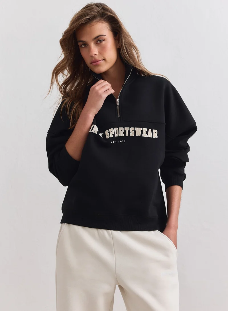 Black Varsity Sweat Half Zip