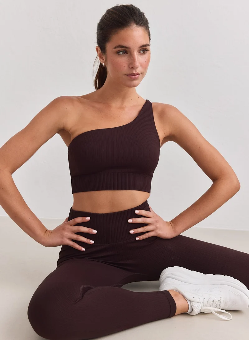 Cacao Ribbed Seamless One Shoulder Bra