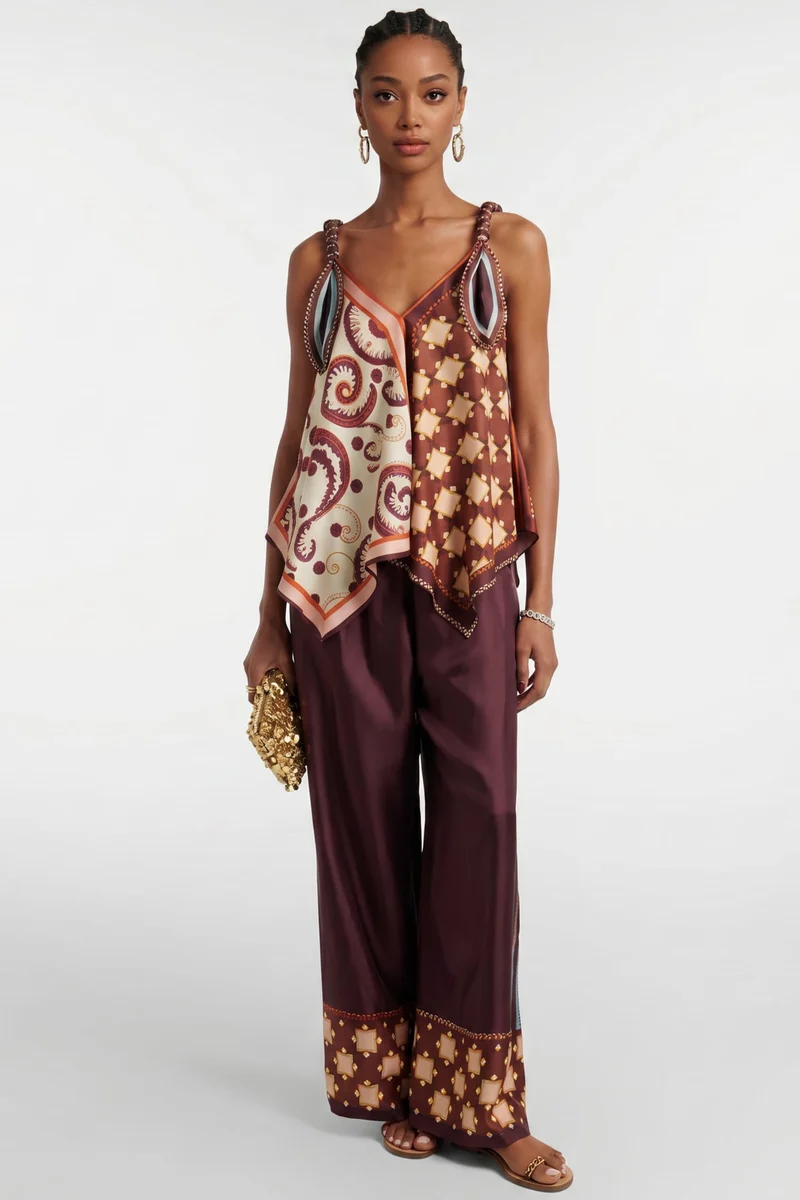 Printed Sling Top And Wide Leg Pants Set