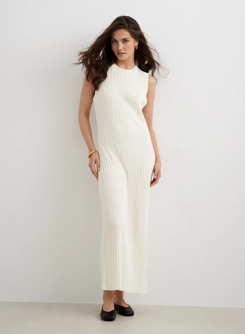 Off White Sleeveless Knit Dress