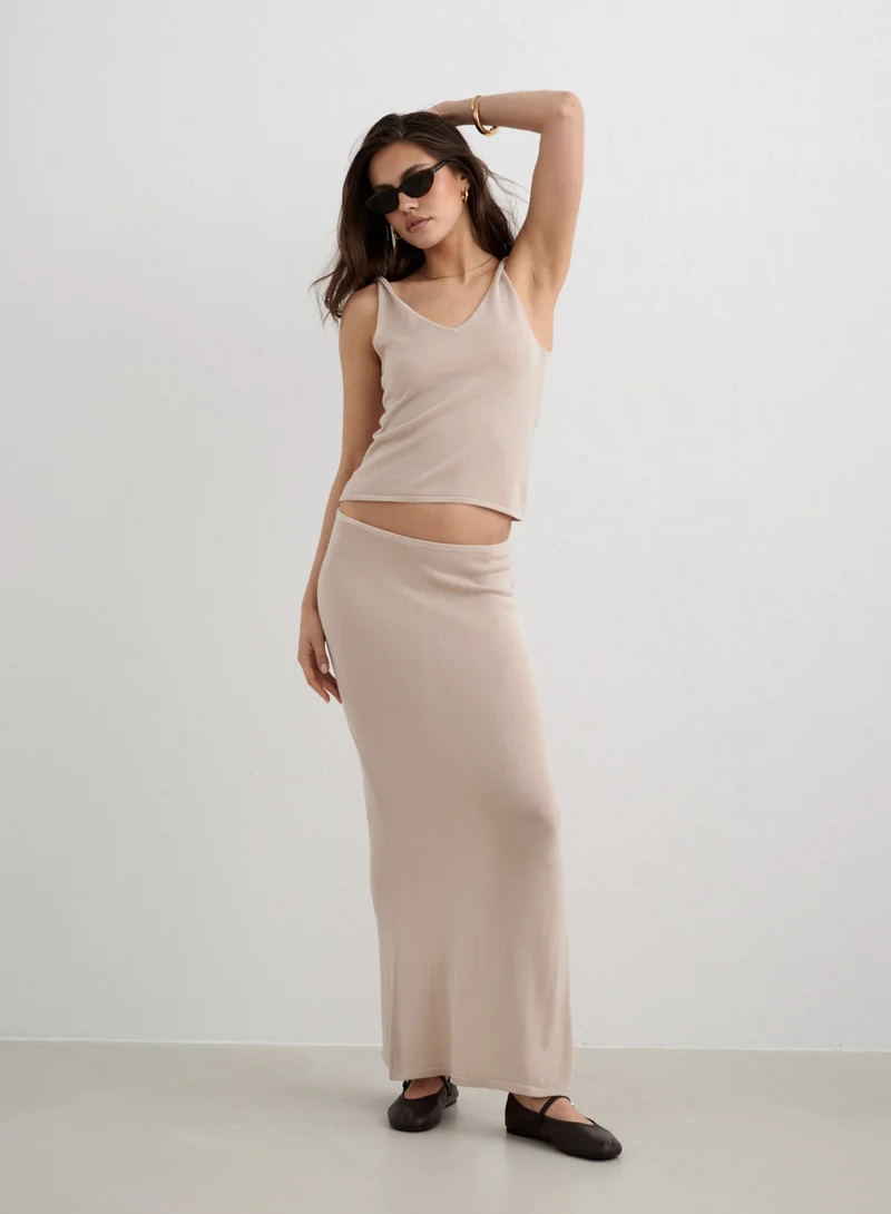Sand Silk Knit Maxi Skirt