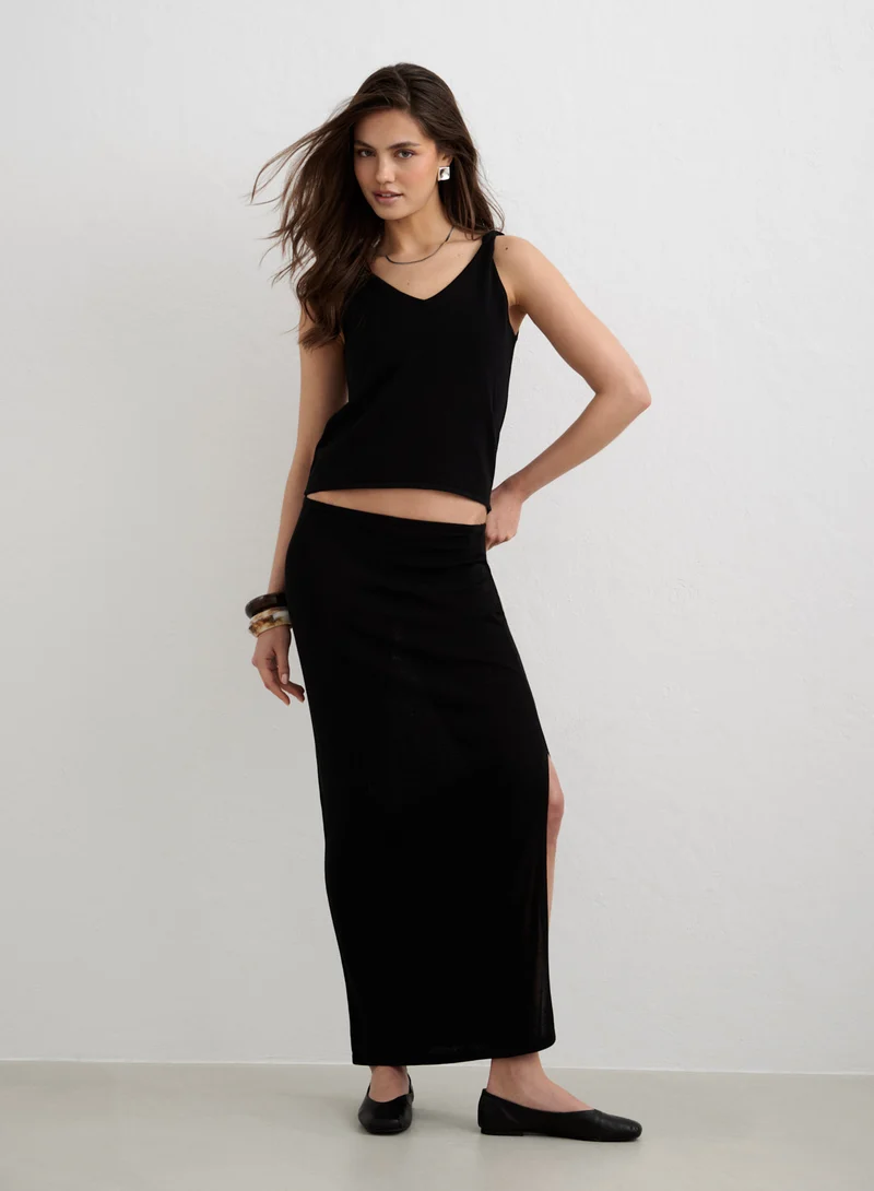 Black Silk Knit Maxi Skirt