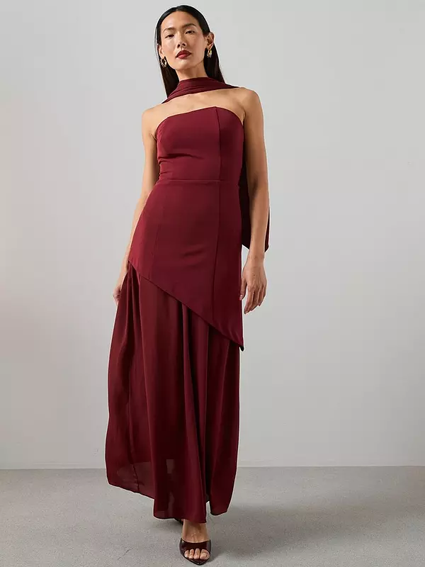 Scarf Bandeau Midaxi Dress Dark Red