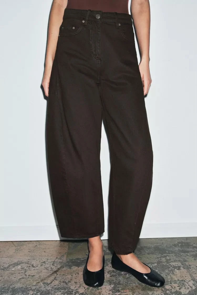 Tiro Medio Balloon Leg Ankle Length Jeans Trousers