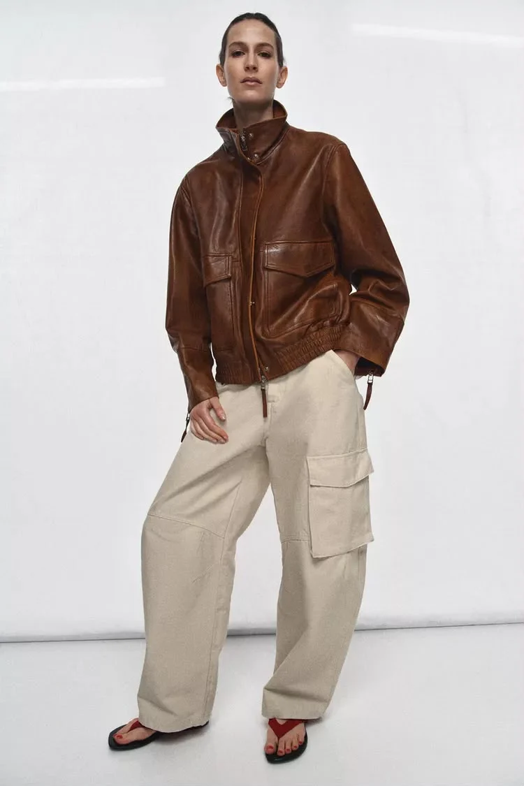 Beige Balloon Cargo Pants