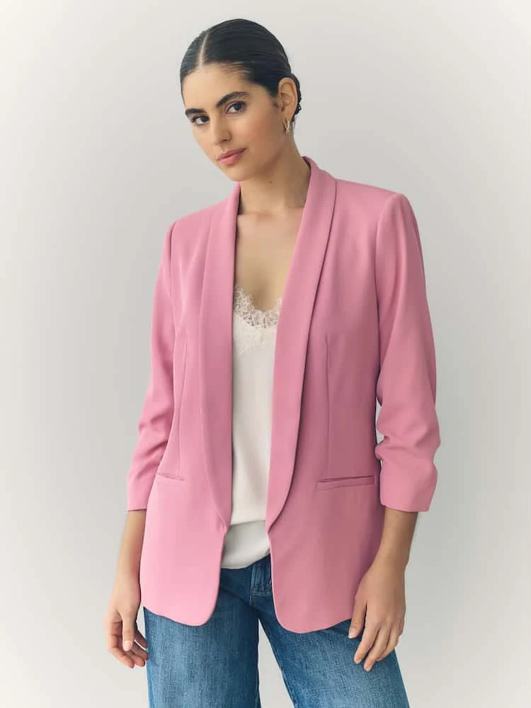 Pink Relaxed Ruched Sleeve Blazer