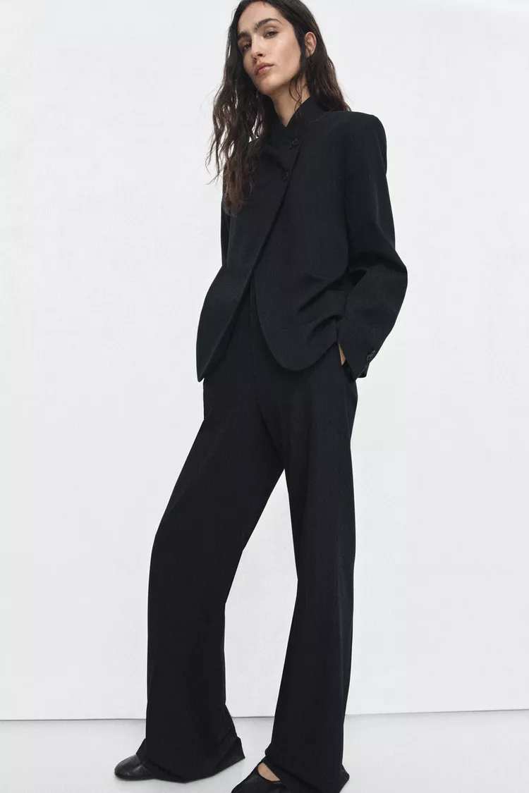 High-Waist Pinstripe Trousers
