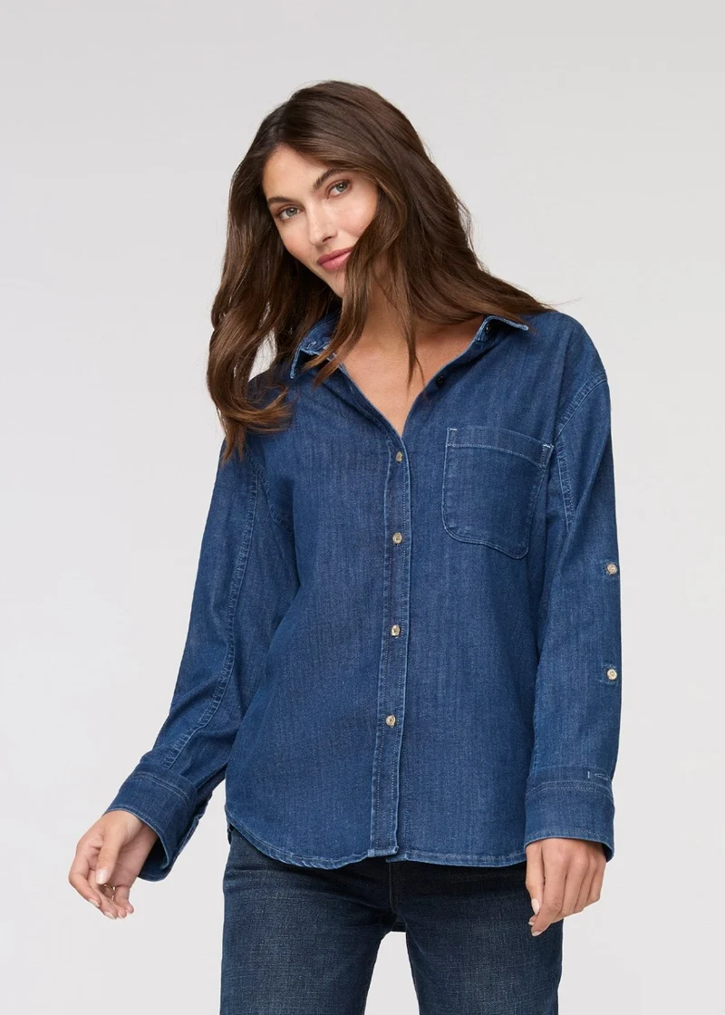 Performance Denim Lite Relaxed Button Down - Medium Stone