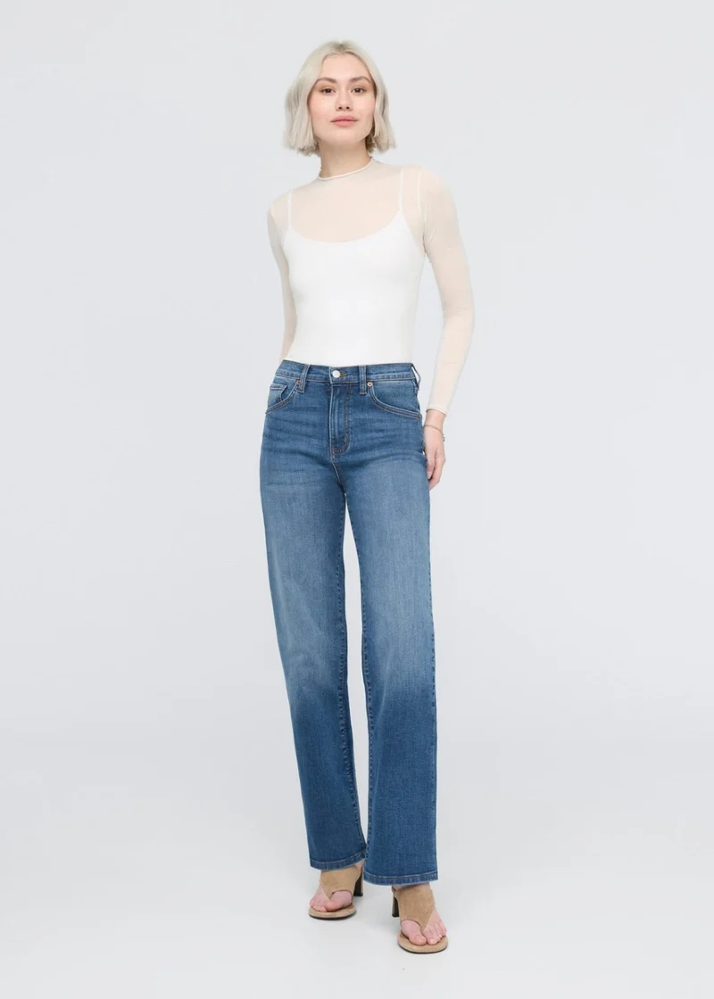 Performance Denim+ High Rise Straight - Mid Blue
