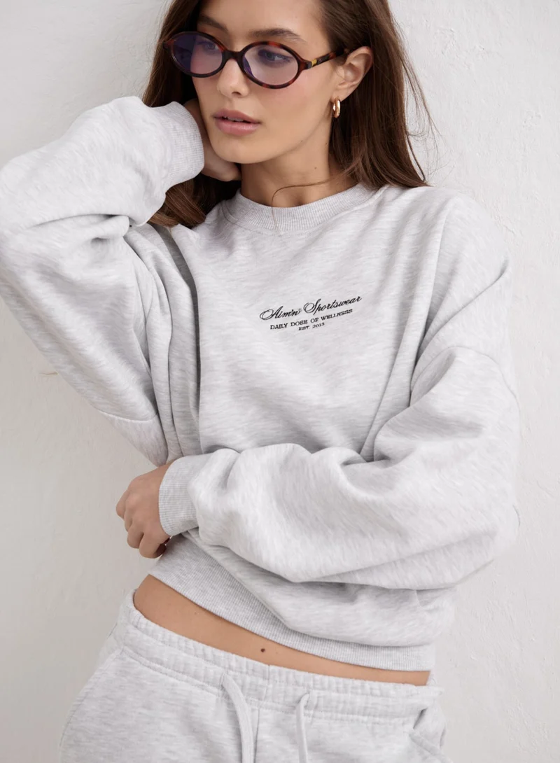 Light Grey Melange Script Sweatshirt