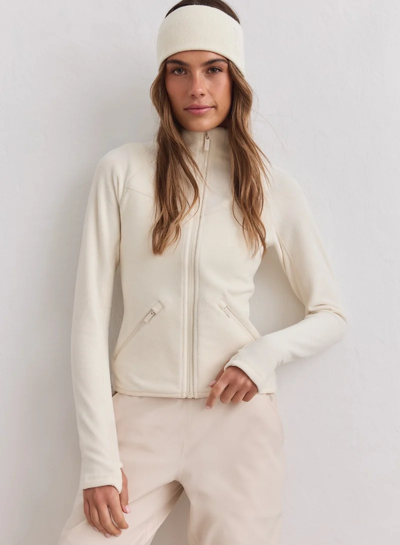 Cream Stretch Fleece Zip Jacket