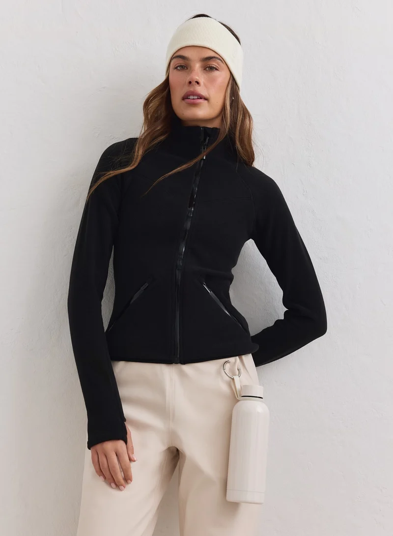 Black Stretch Fleece Zip Jacket