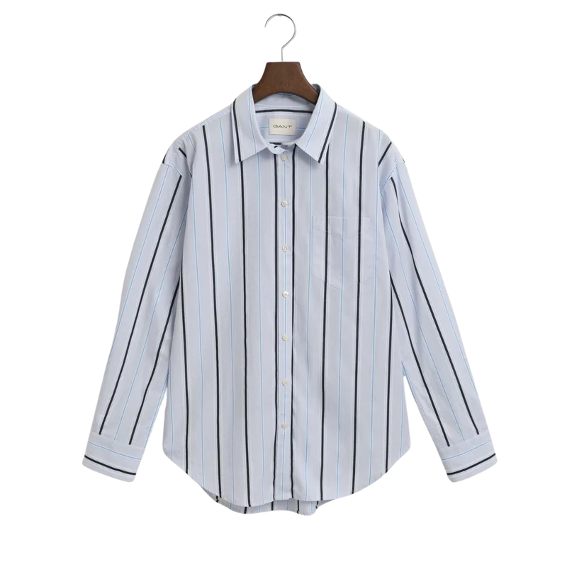Relaxed Classic Poplin Striped Shirt - Light Blue