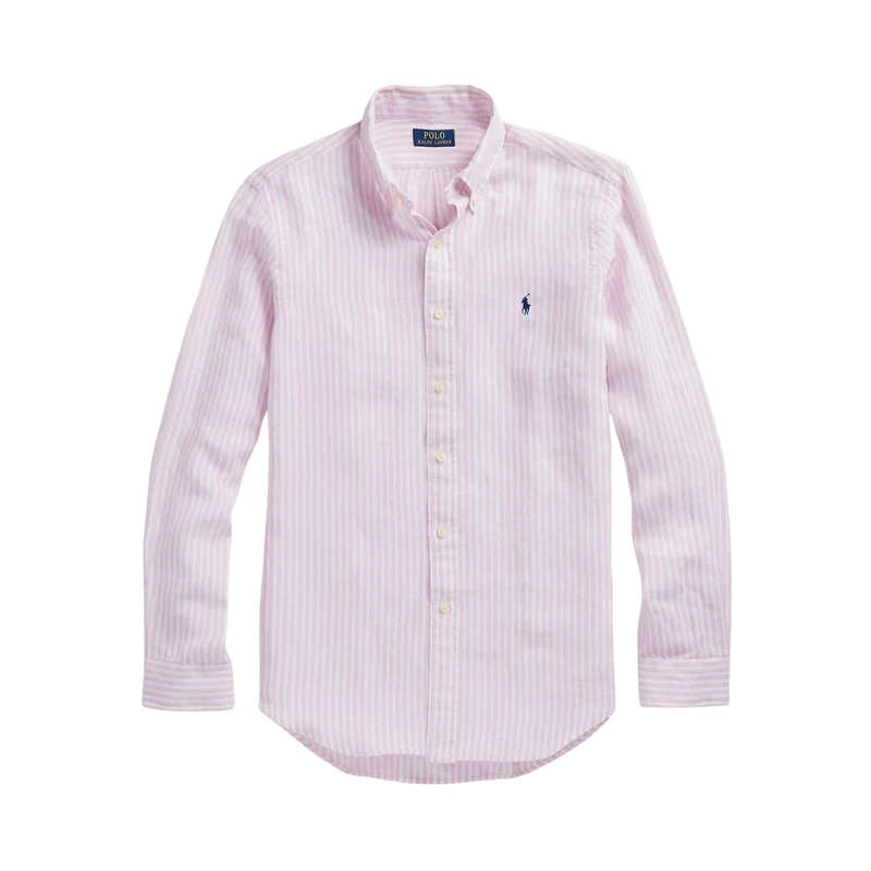 Long Sleeve Linen Shirt - Pink/White