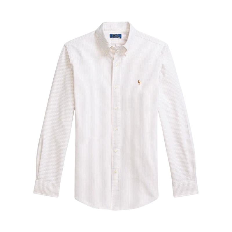 Custom Fit Striped Oxford Shirt - Coastal Beige/White