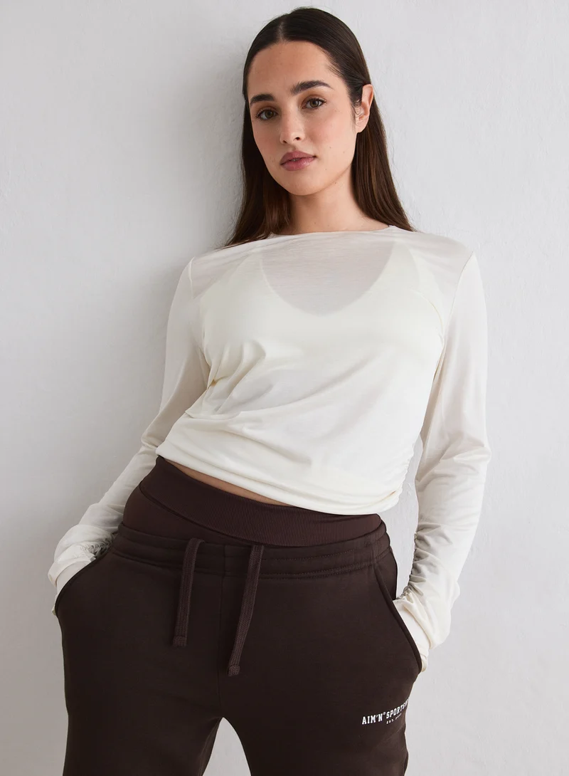 Off White Luminous Draped Long Sleeve