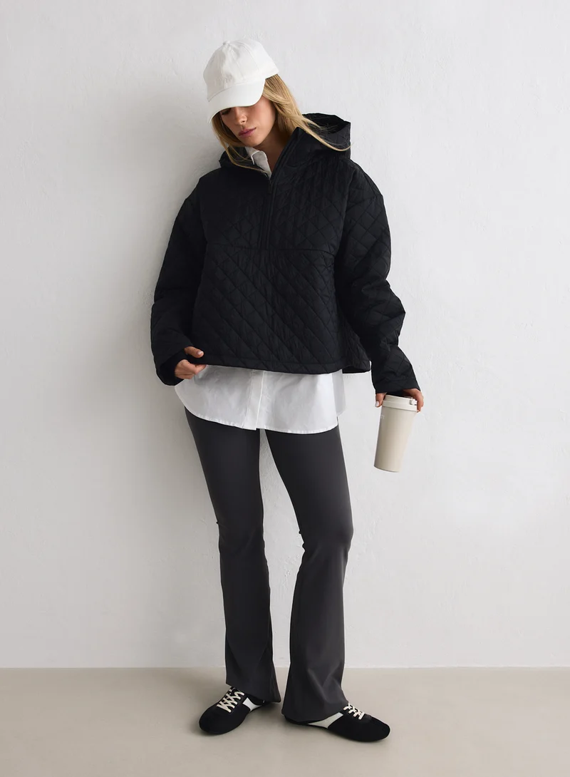 Black Cropped Quilted Anorak