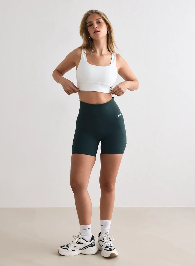Deep Emerald Double Pocket Midi Biker Shorts