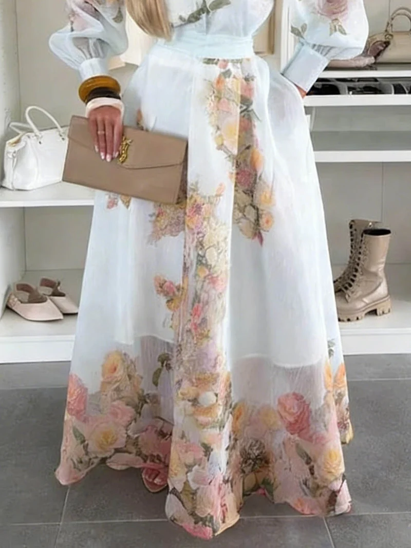Elegant Floral Print High-Waist Maxi Skirt