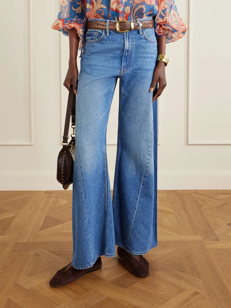 Modern Asymmetric Panel Mid-Rise Wide Leg Jeans