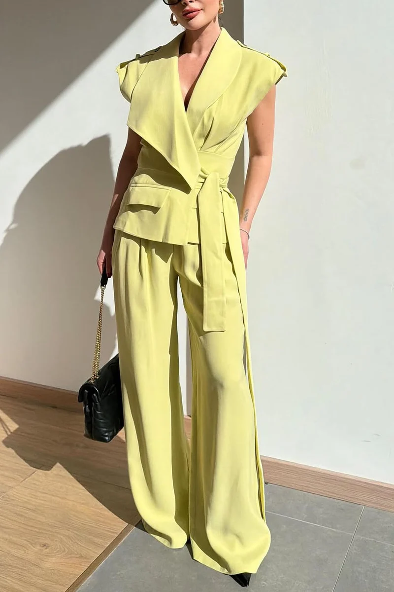 Asymmetric Vest And Wide-leg Pants Set
