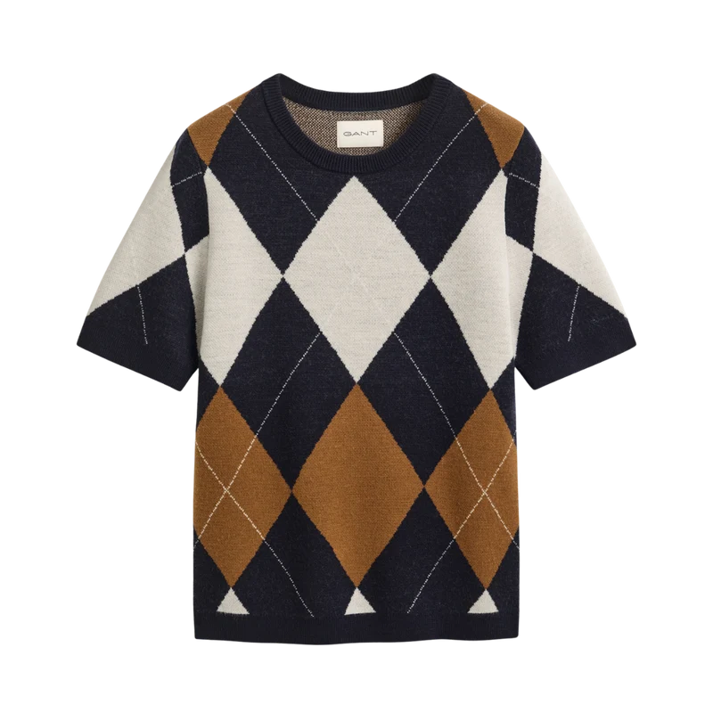 Wool Argyle C-Neck SS - Evening Blue