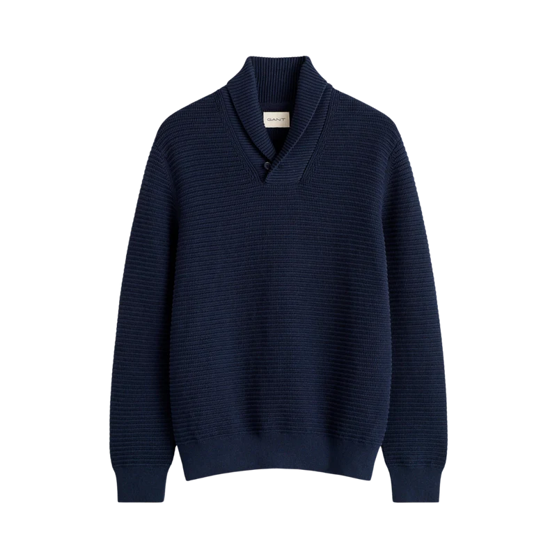 Textured Shawl Collar Sweater - Evening Blue