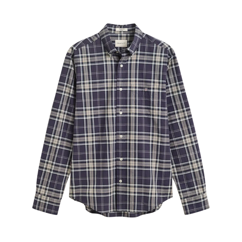 Reg Poplin Check Shirt - Mist Taupe