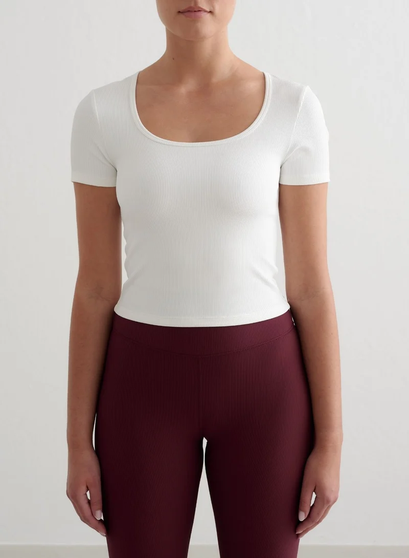 White Ribbed Performance Short Sleeve