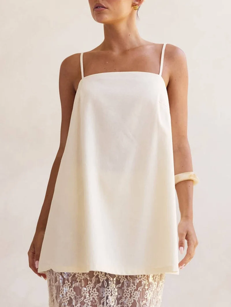 Elegant Off-Shoulder Adjustable Strap Straight-Hem A-Line Top