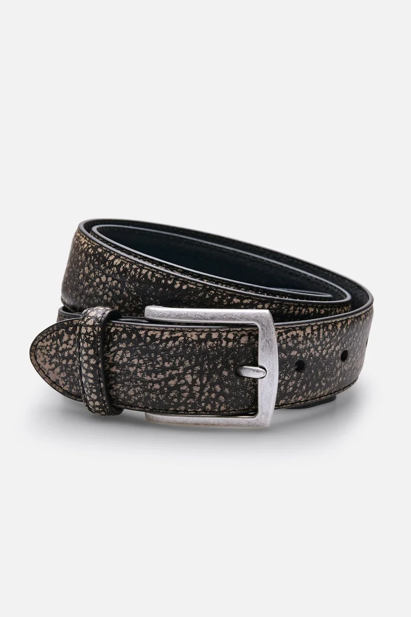 Men's Leather Belt - ZKM9961 3.5cm Taupe Antique Silver
