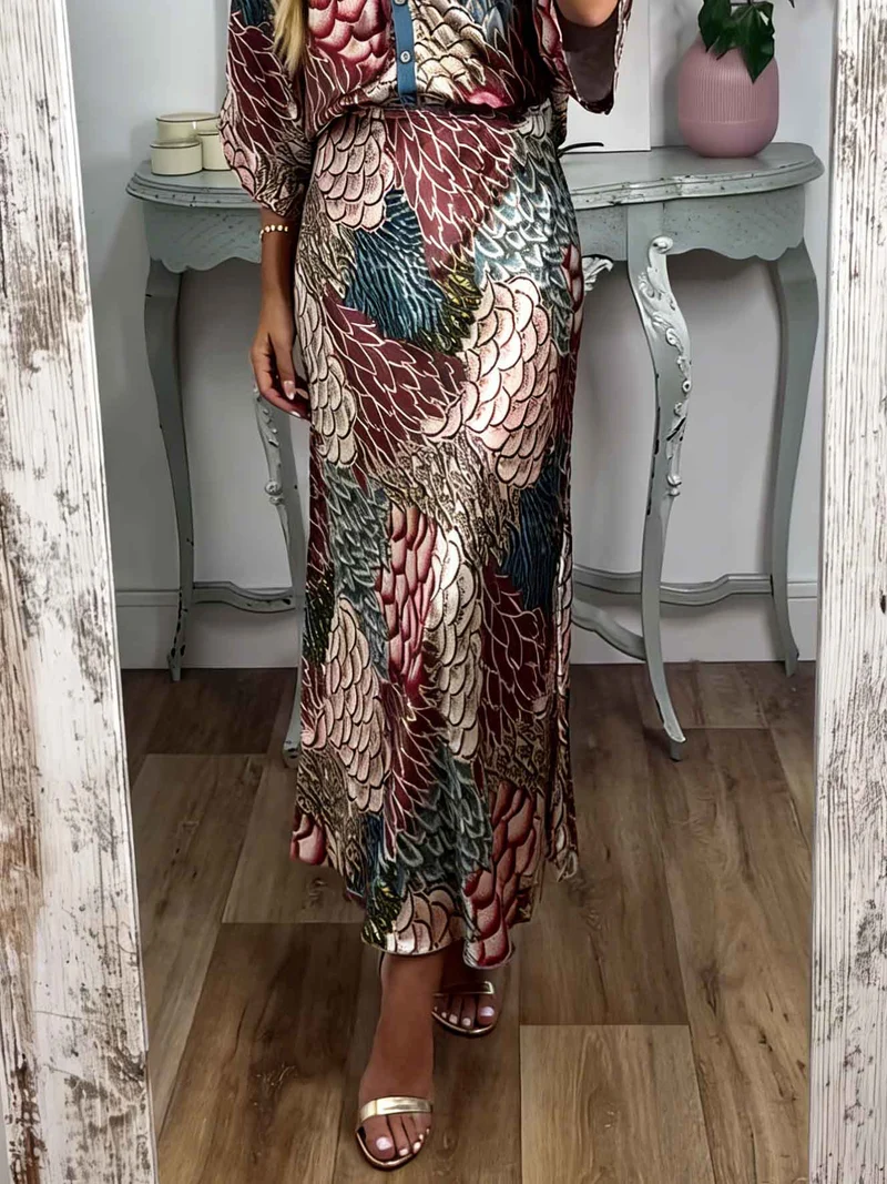 Retro Scale Print Satin Printed Skirt