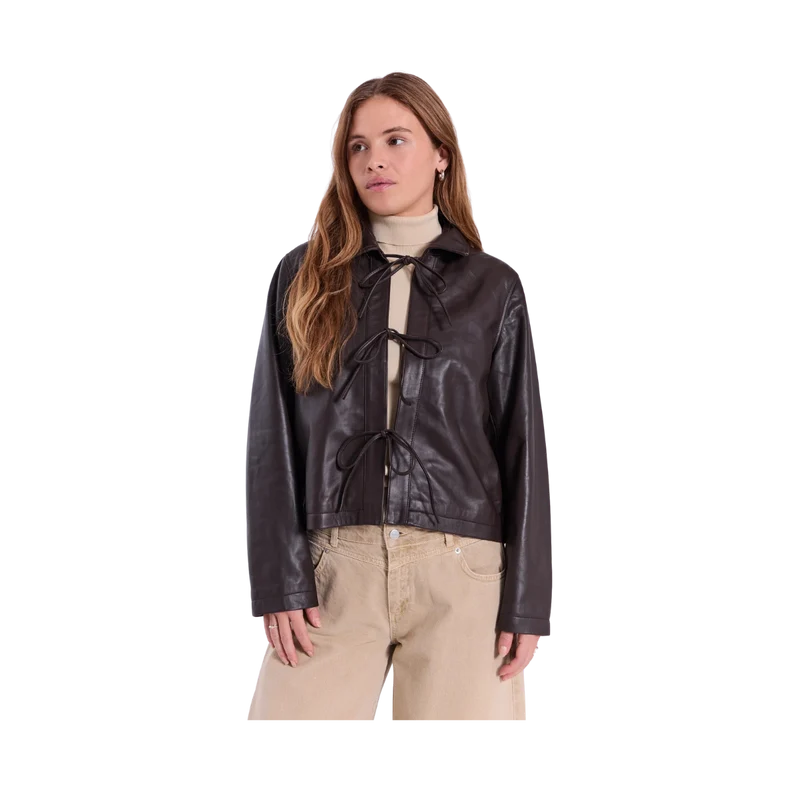 Monica String Leather Shirt - Dark Brown