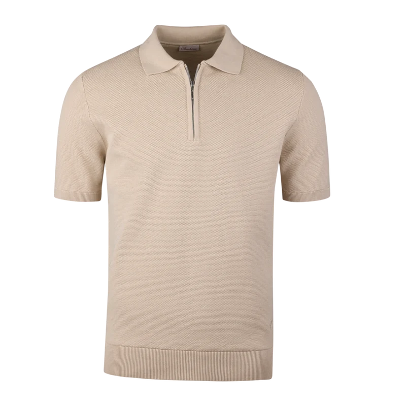 Polo Shirt Knitted Zip Texture Organic Cotton - Light beige