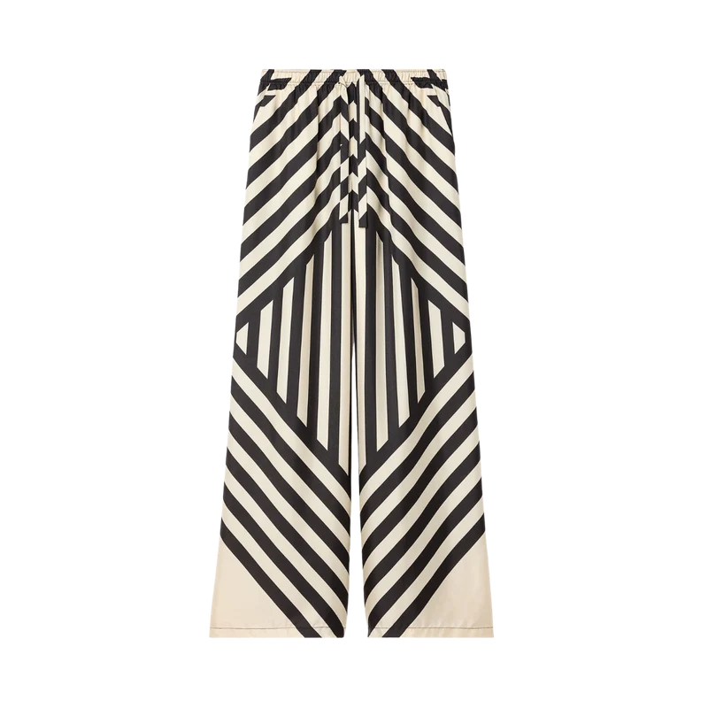 Eve Relaxed Print Trousers - Black
