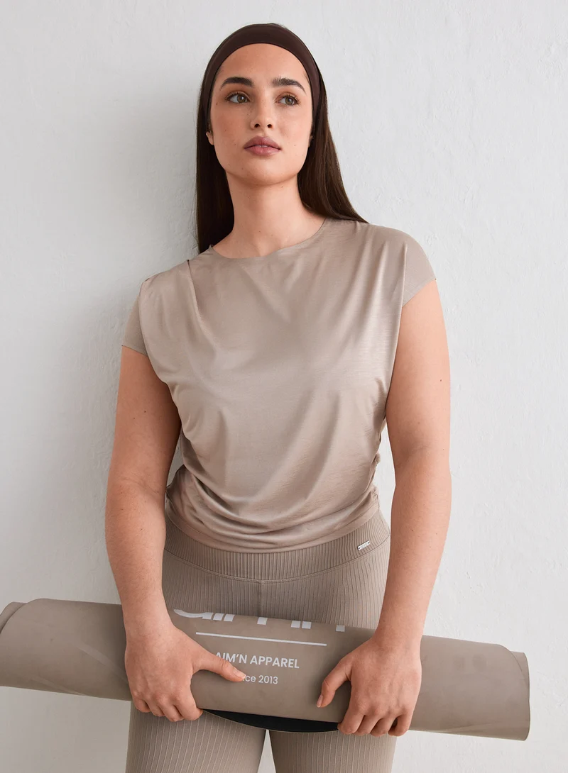 Dark Clay Luminous Draped Short Sleeve