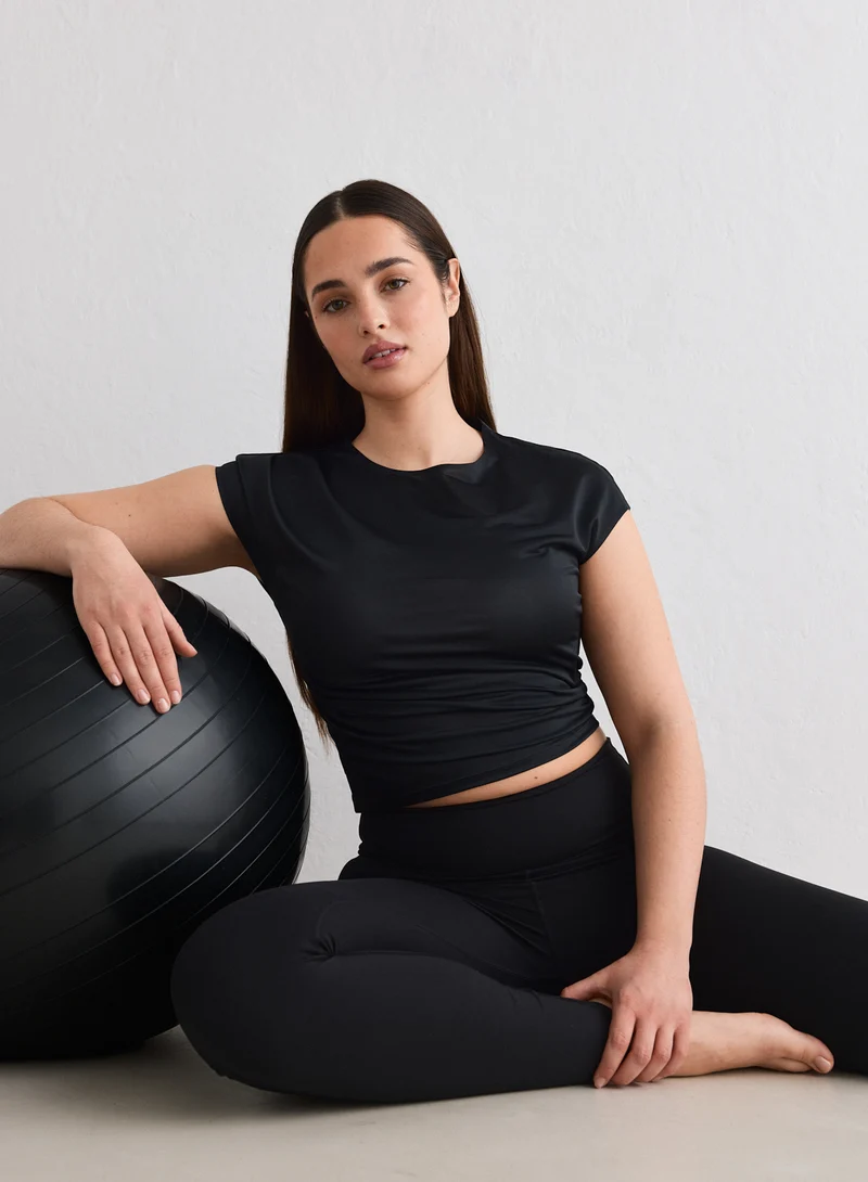 Black Luminous Draped Short Sleeve