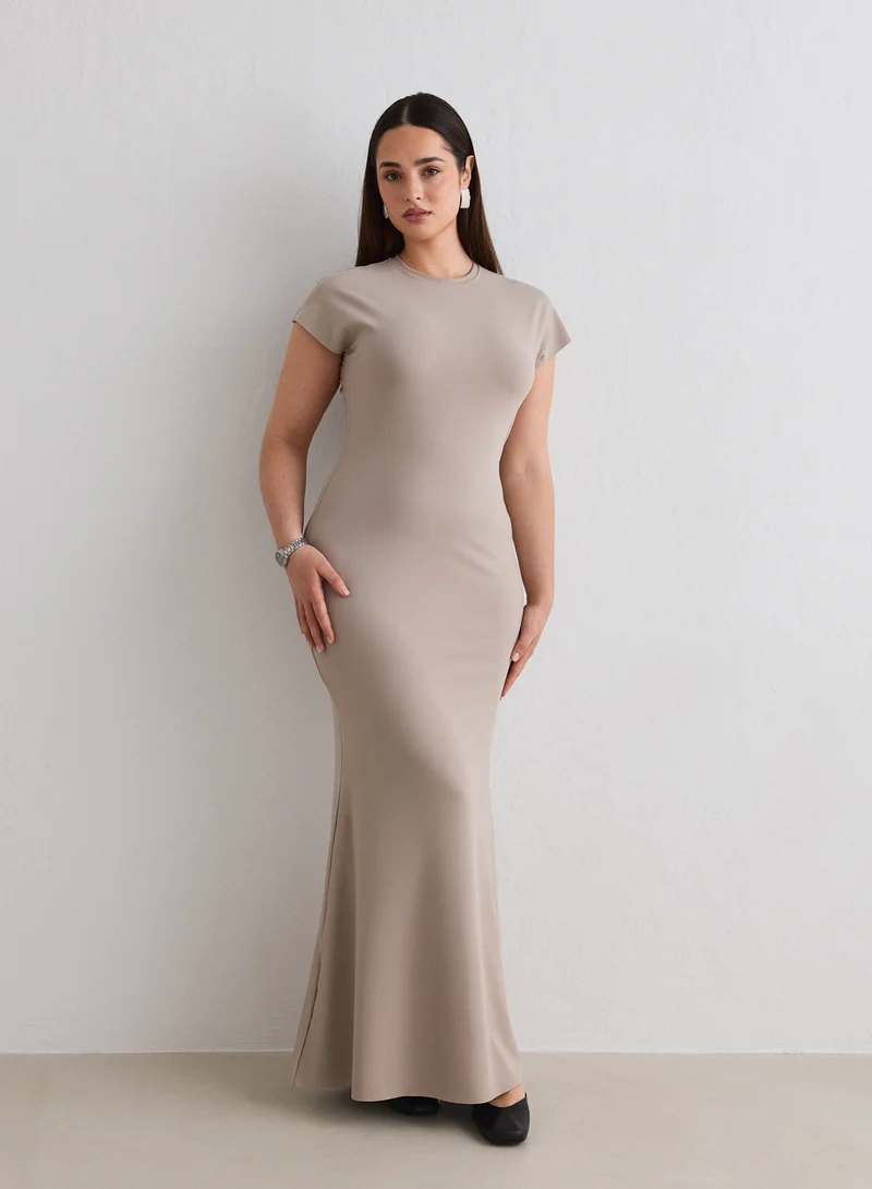Dark Clay Sense Mermaid Cap Sleeve Dress