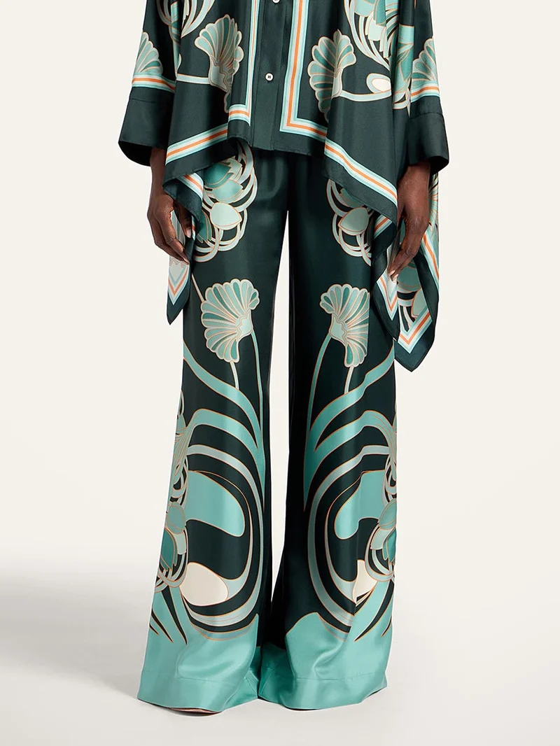 Elegant Abstract Print High-Waist Wide Leg Pants