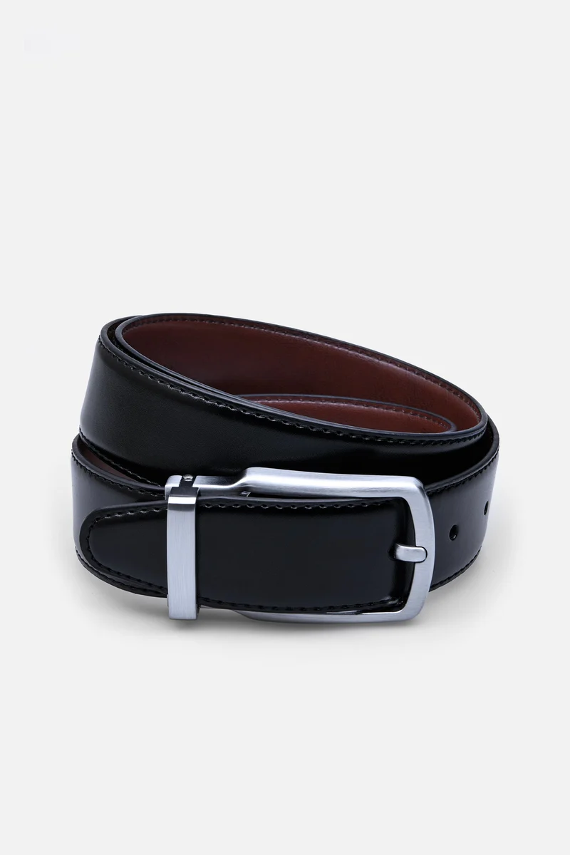 BELT DOUBLE BLACK/BROWN NICKLE SATIN 3.5CM