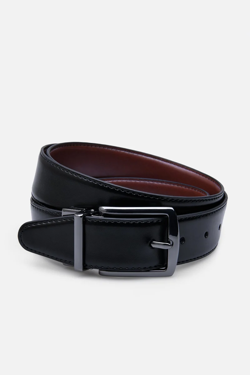 BELT DOUBLE BLACK/BROWN BLK NICKLE 3.5CM