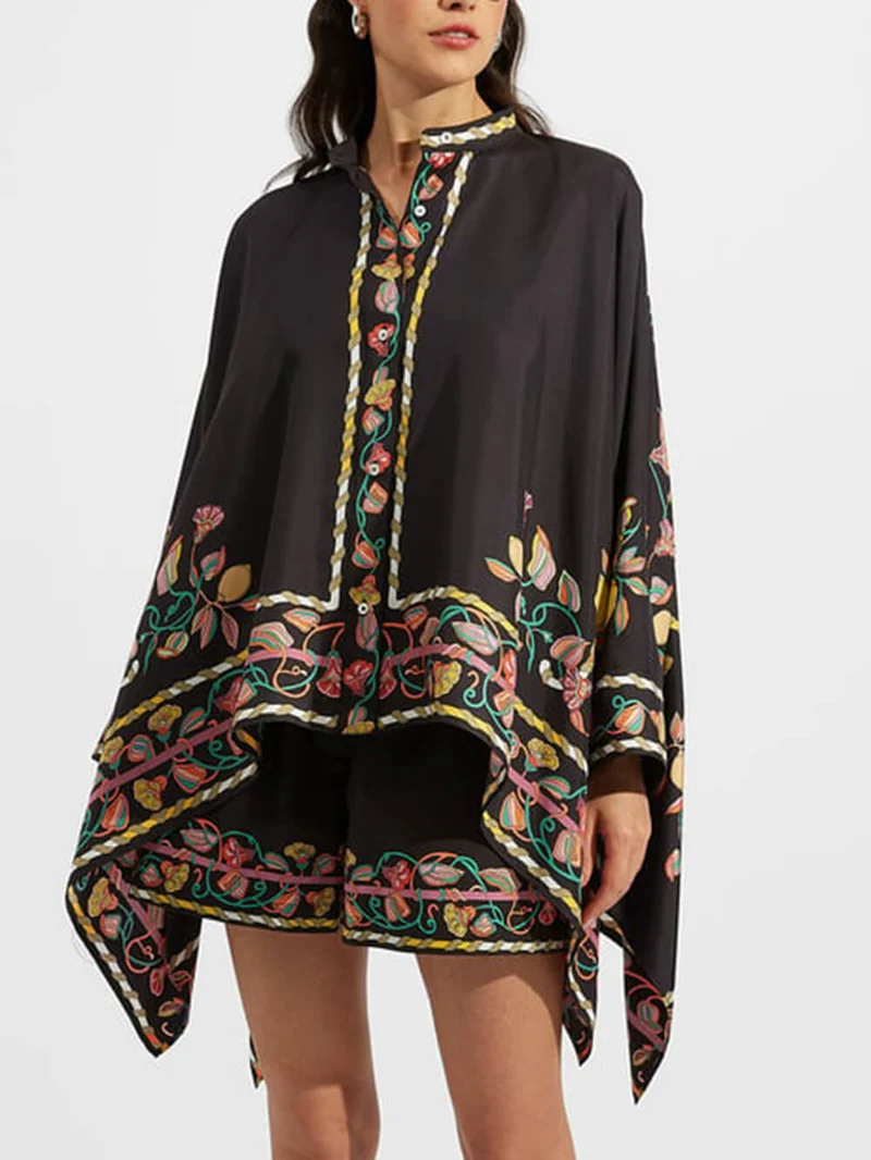 Unique Asymmetrical Floral Print Oversized Shirt