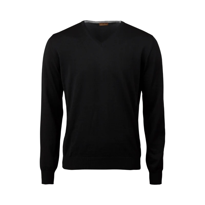 Pullover Knitted V-Neck Merino Wool - Black
