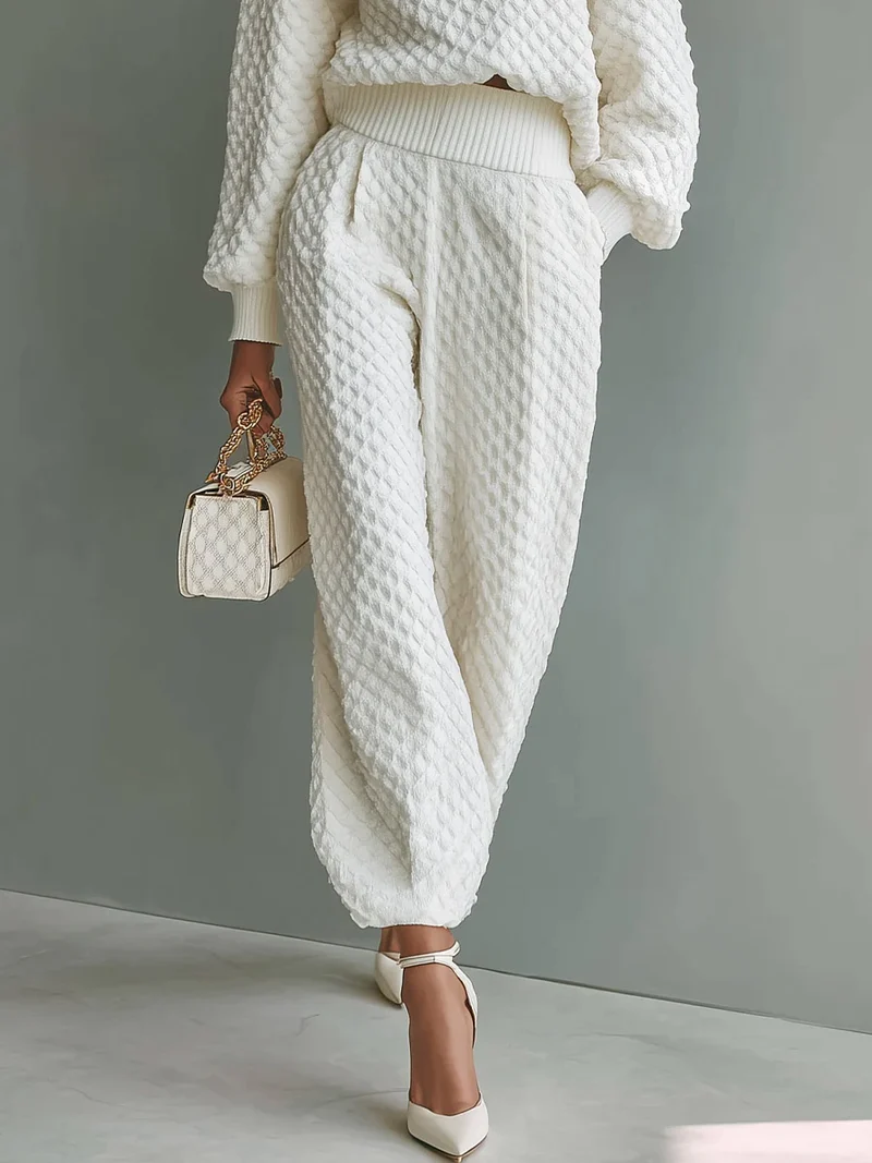 Casual Textured Knit Lantern-Leg Pants