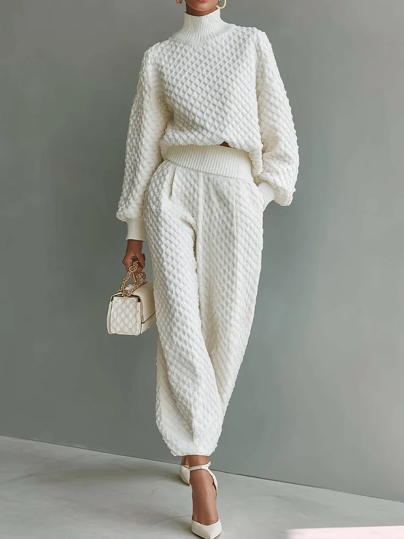 Casual Textured Knit Top & Pants Set