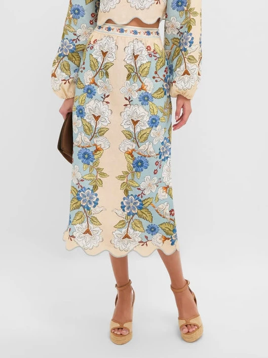 Retro Floral Embroidered Midi Skirt